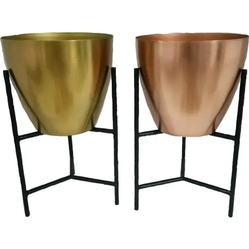 Metal Planters in Stands — Handcrafted Export Product by NXTGENEXPORTS, Moradabad